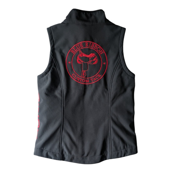 Cinch Blue Ribbon Custom Tack Black Embroidered Softshell Vest Small Equestrian - Picture 2 of 8